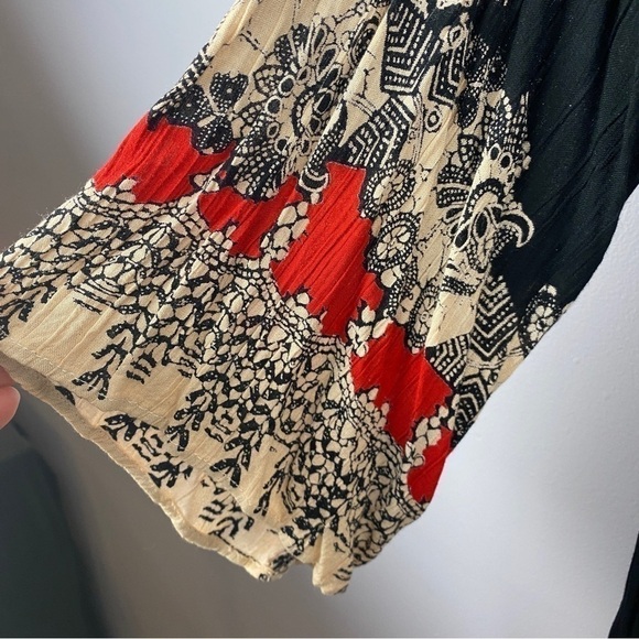 ANGIE Black Cream Tassel Rayon Long Sleeve Tunic Blouse Small - Picture 7 of 9